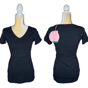 Boob Nursing Wear Maternity V Neck T Shirt New XS S Small Black